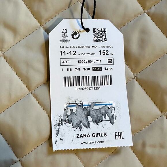 NWT Zara Cream Quilted Vest Girls 11-12 - Picture 7 of 8